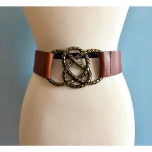 Distressed Brown Leather Waist Belt w/Brass Rope Buckle sz XS/S